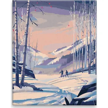 Dětské zboží Malování podle čísel - Na běžkách - 40x50 cm, bez dřevěného rámu - CZ výroba