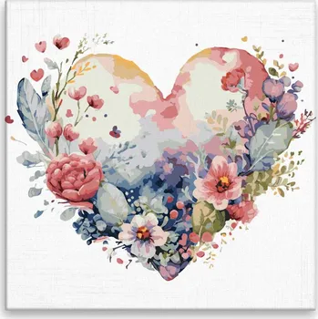 Malování podle čísel - Kvetoucí srdce - 40x40 cm, bez dřevěného rámu - CZ výroba