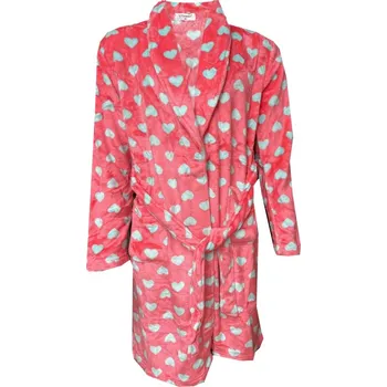 Dámské noční prádlo C-Lemon Dámský župan huňatý- Srdíčka Barva: Růžová, Velikost: XL