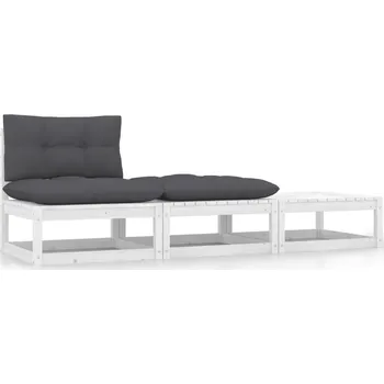Zahradní sestava vidaXL Marketos 3dílná zahradní souprava s poduškami bílá masivní borovice