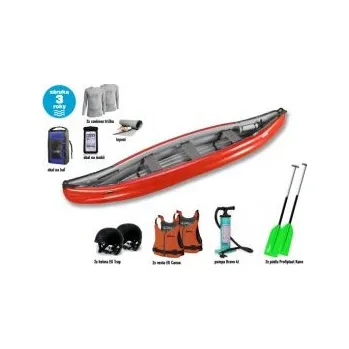 Kanoe Gumotex SCOUT STANDART SET - V Červená kanoe + zdarma 2x pádlo Profiplast Kano + 2x vesta EG Canoe + 2x přilba EG Trap + pumpa Bravo 4L + 2x coolmax tričko + obal na mobil EG + sada lepení + vodotěsný vak 135 L