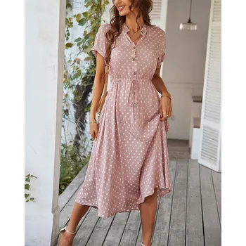 Dámské šaty Dámské puntíkaté midi šaty Barva: Růžová, Velikost: XL
