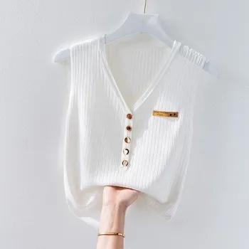 Dámský letní top - tílko zdobené knoflíčky Barva: Bílá, Velikost: S