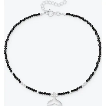 Řetízek Nákotník Ploutev ze stříbra a černého spinelu se stříbrnými korálky - Ag925