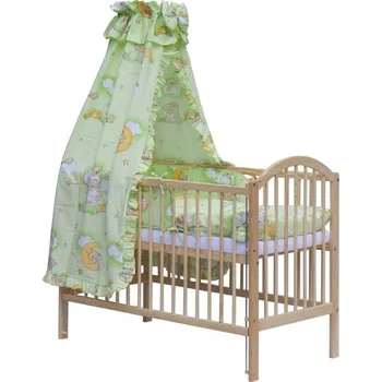 Dětská postýlka Postýlka přírodní stahovací bok 120x60cm s výbavou - MRÁČEK zelený - Scarlett , výbava s nebesy