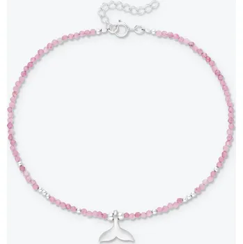 Řetízek Nákotník Ploutev ze stříbra a růžového turmalínu se stříbrnými korálky - Ag925