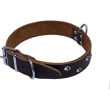 Obojek pro psa BAFPET Kožené obojky zdobené tlapkami BONNY Barva: Hnědá, Rozměr: 30mm x 50cm /37-46/ 07140T
