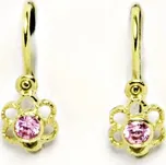 Zlaté dětské náušnice kytičky pink zirkon - VE197 žluté zlato (Dětské zlaté náušnice kytičky se zirkonem)