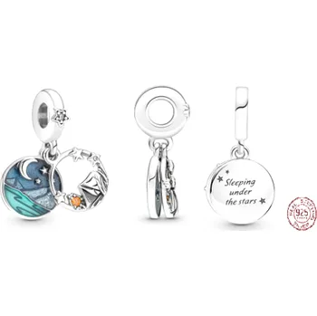 Přívěsek Charm Sterlingové stříbro 925 Kempingová noční obloha - stanování 2v1, přívěsek na náramek symbol