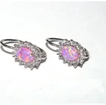 Stříbrné náušnice růžový opál a zirkony - NK1480 (Stříbrné náušnice na patent s opálem 7x5 mm)