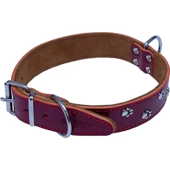 Obojek pro psa BAFPET Kožené obojky zdobené tlapkami BONNY Barva: Červená, Rozměr: 30mm x 60cm /47-55/ 07142T