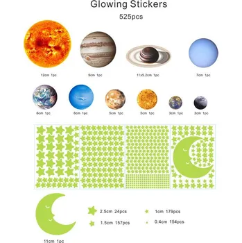 Samolepící dekorace Čína Samolepky na zeď - Devět planet a hvězdy, 525 ks