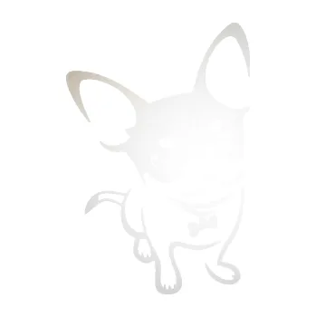 Polep vozidla SAMOLEPKA Pes 186 pravá čivava (82 - odrazková reflexní bílá) NA AUTO, NÁLEPKA, FÓLIE, POLEP, TUNING, VLASTNÍ TEXT, TISK, AUTOSAMOLEPKY.cz, POLEPY, OBRÁZEK, LOGO, SAMOLEPKY