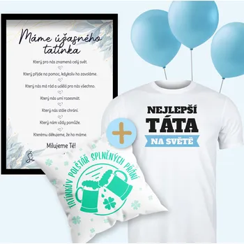 Balónek Set plakátu, polštáře, trička a balónků SPLNĚNÉ PŘÁNÍ, pro tatínka Barva: Bílá, Velikost a volba balónků: XXL - s balónky