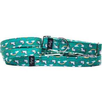 Obojek pro psa Obojek HAPPYZOO BY KIWLY softshell Jednorožci zelená 2,5x27-40cm (DOPRODEJ)