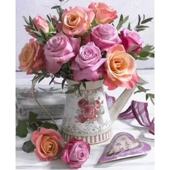 Diamantové malování Diamantové malování - Konvička s růžemi - č. 664 50x60 cm