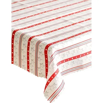 ubrus DekorTextil Vánoční ubrus s nešpinivou úpravou Hvězdičky - červenošedý ROZMĚR: 80 x 80 cm