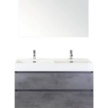 Koupelnový nábytek Koupelnový nábytkový set Maxx XL 120 cm s keramickým dvojitým umyvadlem Model 2 a zrcadlem beton antracitově šedá