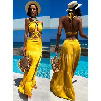 Dámské šaty Okrové elegantní šaty SARAINE Velikost: M/L