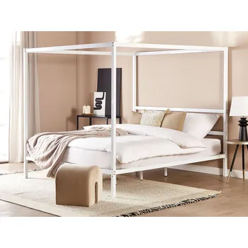 Postel Rám postele s baldachýnem bílý kov 180 x 200 cm manželská postel překližkové rošty industriální minimalistický styl ložnice Beliani