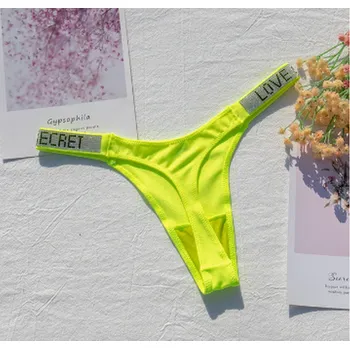 Kalhotky Dámské kalhotky ve střihu "G-string" s lesklými kamínky na bocích Barva: Žluté - huangse, Velikost: XL