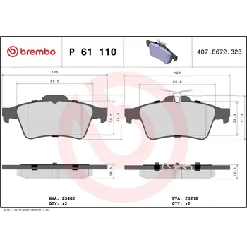 Brzdová destička Sada brzdových destiček, kotoučová brzda BREMBO P 61 110