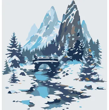 Malování podle čísel - Zasněžený most v horách Velikost: 30x30cm, Rámování: Pouze srolované plátno
