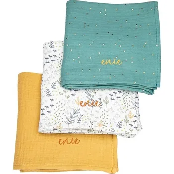 látková plena ENIE BABY mušelínové pleny 70x70cm 3ks Black and Eucaliptus