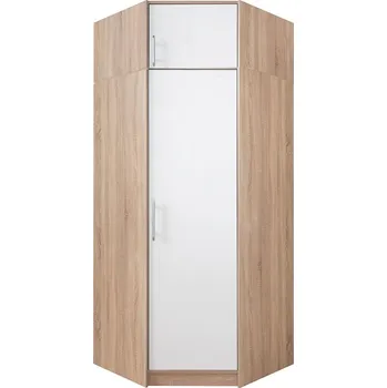 Šatní skříň SMART sb | rohová šatní skříň SR4 + nástavec SRN4 | 95x95 cm | UNI dvířka | sonoma/bílá