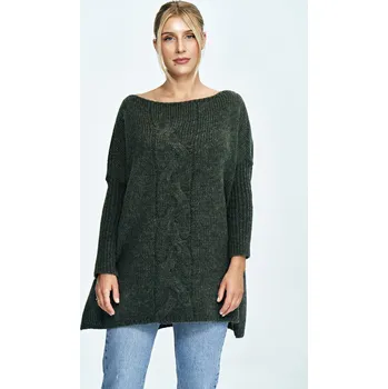 Dámský svetr Volný svetr za boky, s lodičkovým výstřihem M900 Barva: Zelená, Velikost: ONE SIZE