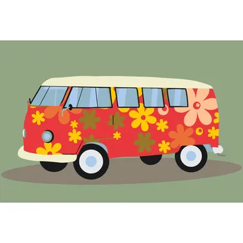Malování podle čísel - Hippie autobus Velikost: 20x30cm, Rámování: Pouze srolované plátno
