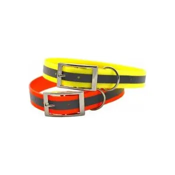 Obojek pro psa Zubíček - výroba loveckých potřeb Klasický obojek s reflexním páskem - BIOTHANE - oranžový - Barva Reflexní oranžová, Velikost 40 cm x 20 mm