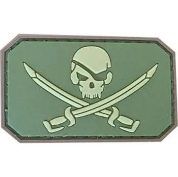 Nášivka PVC nášivka Pirate Skull, olivová