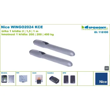 Nice WINGO2024 KCE kompletní set pohonů křídlové brány WingoKit 2024 do 4 m průjezdu