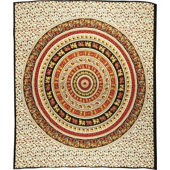 Přehoz na lůžko Přehoz na postel indický Sloní Mandala červeno-žlutý 220 x 210 cm
