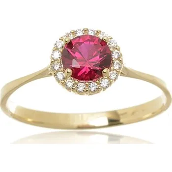 Prsten Dámský zlatý prsten s rubínem a zirkony PR0548F + DÁREK ZDARMA