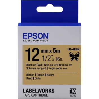 EPSON POKLADNÍ SYSTÉMY Epson zásobník se štítky – saténový pásek, LK-4KBK černá / zlatá, 12 mm (5 m) C53S654001