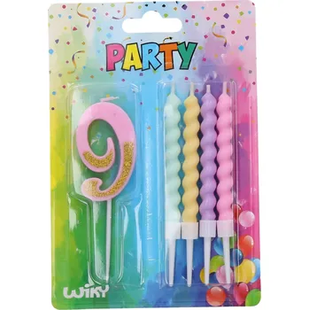 Balónek Wiky Svíčky na dort 4ks + ve tvaru čísla 9 - růžová