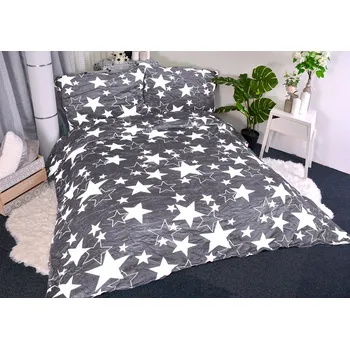 Povlečení Aaryans francouzské povlečení mikroplyš Hvězda šedé 220 x 200, 70 x 90 cm zipový uzávěr