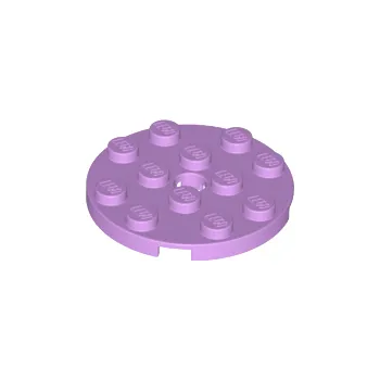 Stavebnice LEGO 60474 Medium Lavender Plate, Round 4 x 4 with Hole (Střední levandulová deska, kulatá 4 x 4 s otvorem)