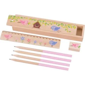 Penál Bigjigs Toys Dřevěný penál 1 ks Ptáčci růžová