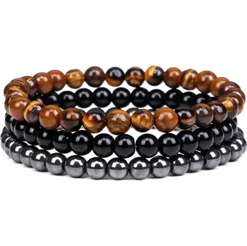 Náramek Náramek, jaspis, HNĚDÝ, 18,5-19 cm, 3ks náramku v balení