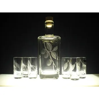 Sklenice lahev na slivovici 0,5 l + 6ks likér - ručně ryté (broušené), dárková krabička