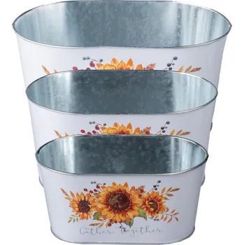 Obal na květináč Obal na květináč oválný plechový sada 3 ks slunečnice