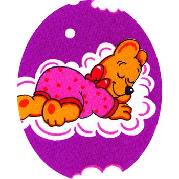 Nažehlovací záplaty oválky s potiskem - medvídek v růžovém pyžamku na růžovém podkladu