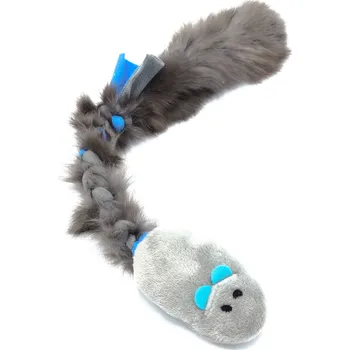 Hračka pro kočku Plyšová hračka pro kočku – myš s králičí kožešinou a bylinkami, šedá Barva oušek a ocásku: modrá ouška/modrošedý ocásek, Chrastítko: s chrastítkem, Bylinky: šanta kočičí