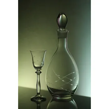 Sklenice lahev 1l + 6ks Angela 60ml s rytinou korale - ručně ryté (broušené), dárek pro ženu