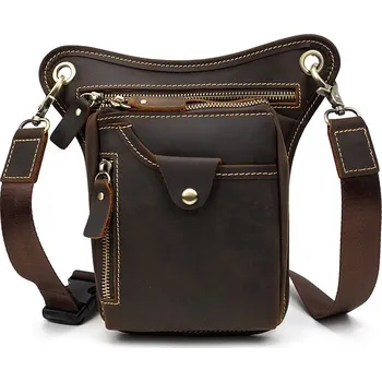 Outdoorové zavazadlo Vintage ledvinka se zipy kožená pásová taška retro Barva (Varianta): tmavě hnědá