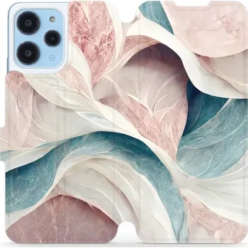 Pouzdro na mobilní telefon Flipové pouzdro Mobiwear - Xiaomi Redmi 12 - VP33S Růžový a zelenkavý mramor (Knížkové flip pouzdro, obal, kryt na mobil Xiaomi Redmi 12 - VP33S Růžový a zelenkavý mramor, materiál Umělá kůže + TPU - ochrana 360°, stojánek, silikonová vanička, magnetické)