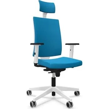 Moderní kancelářská židle NAVIGO s opěrkou hlavy, potah z látky ERA, barva modrá, konstrukce bílá